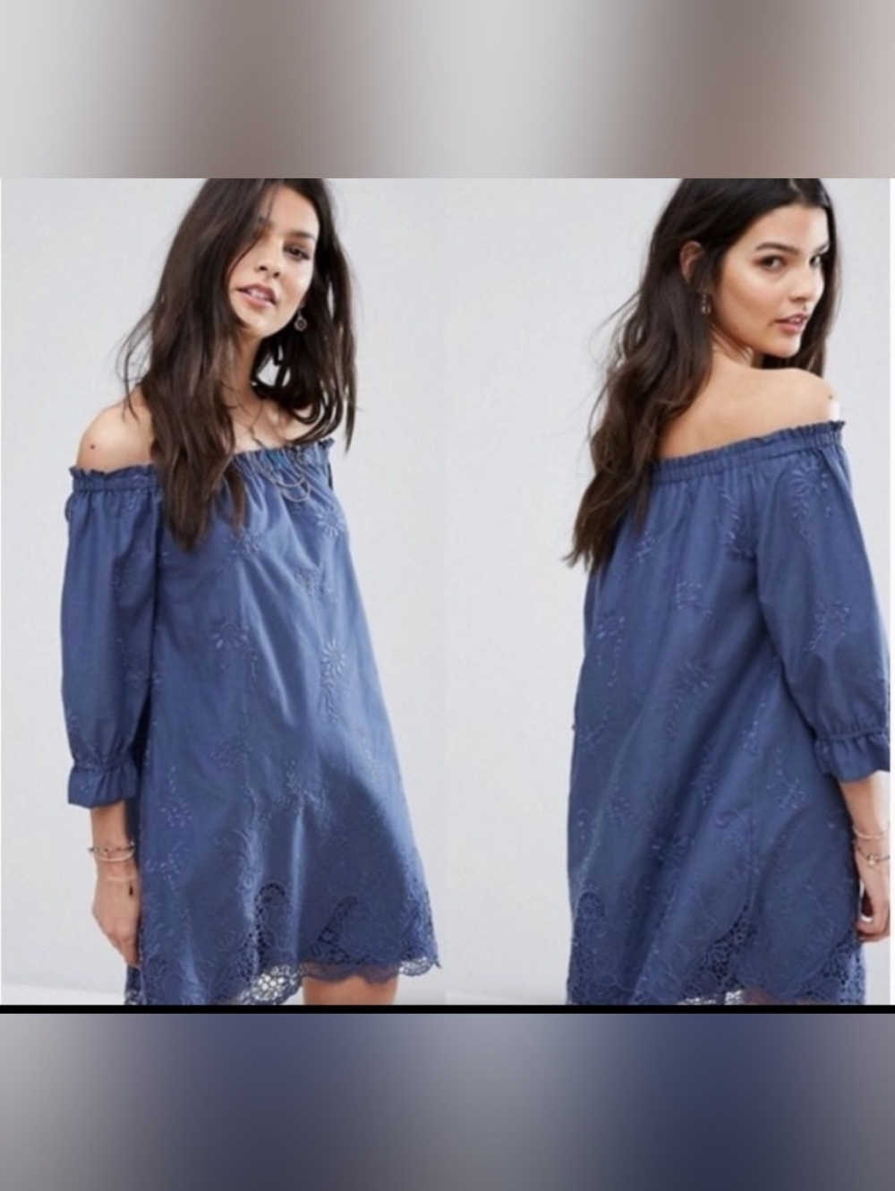 Abercrombie & Fitch Periwinkle Blue Off-Shoulder Floral Lace Embroidered Dress